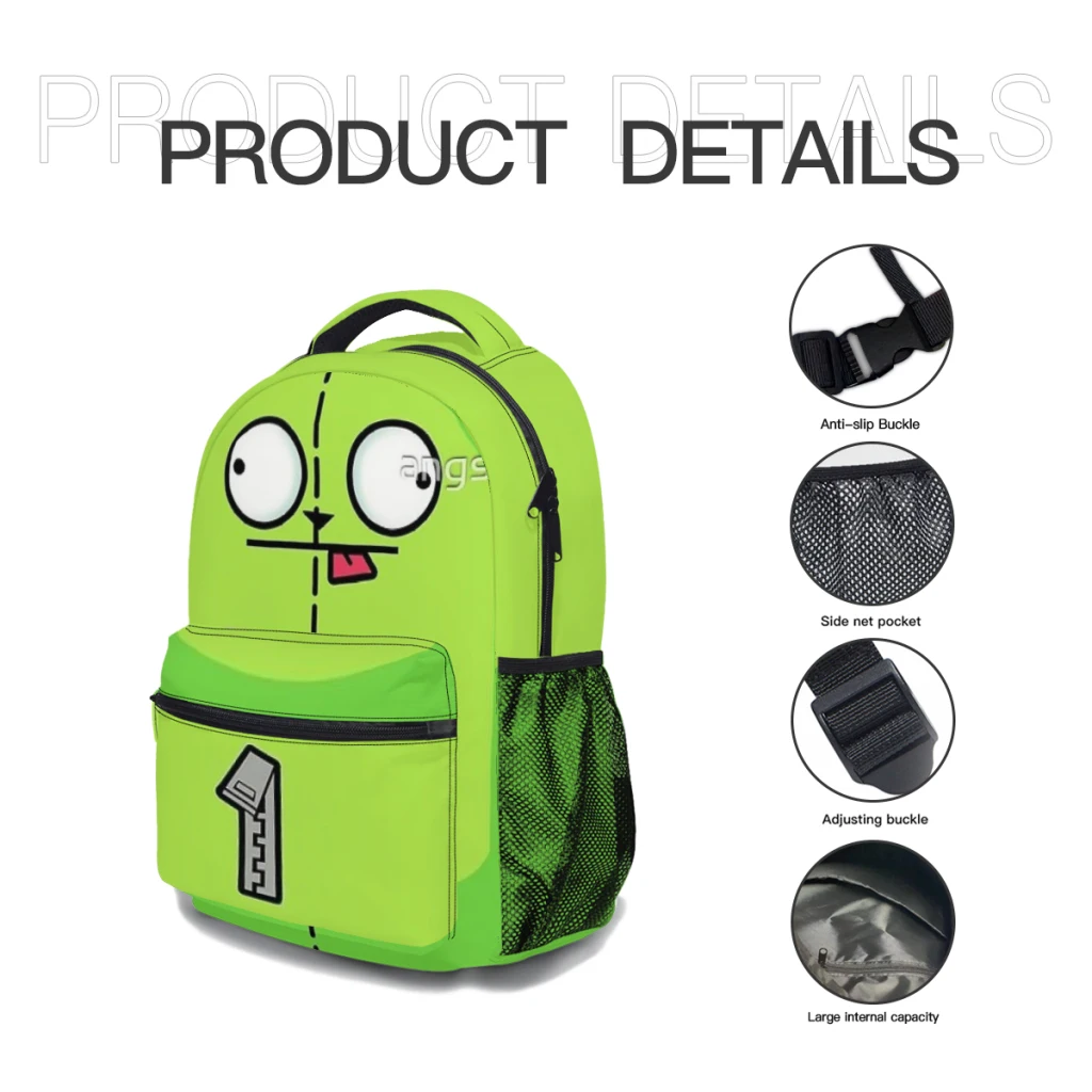 ¡INVADER ZIM! GIR mochila escolar de dibujos animados para niñas, gran capacidad, 17 pulgadas