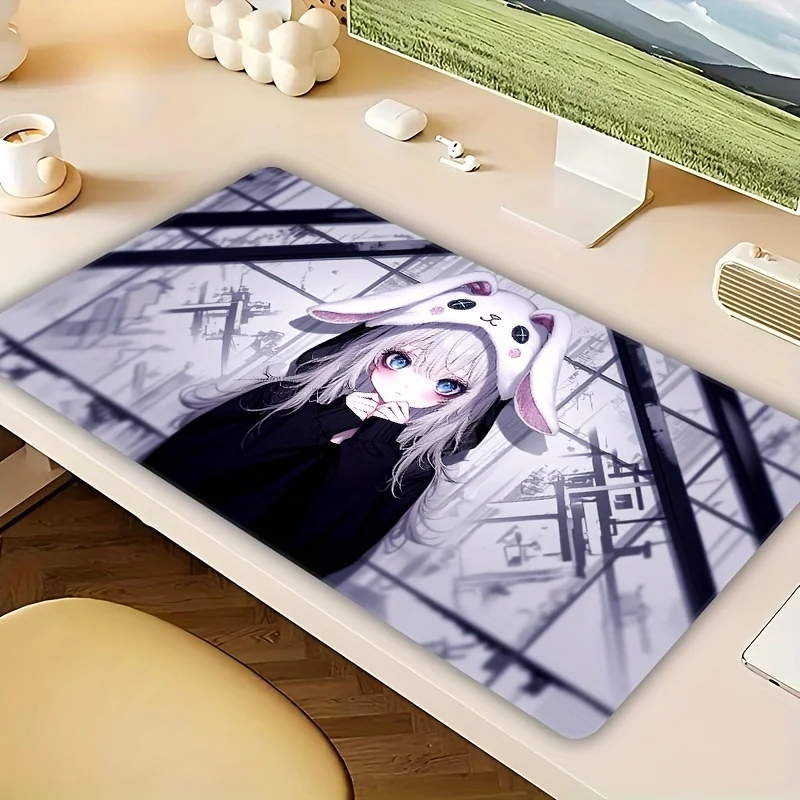

Коврик для мыши с изображением аниме-девушки-кролика, удлиненный, нескользящий, резиновый, для клавиатуры и мыши