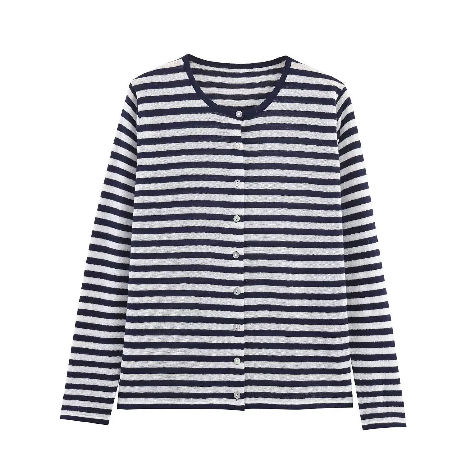 

Autumn Women's Simple Striped Casual Knitted Cardigan Fashionable and Elegant V-Neck Versatile and Commuter-Friendly Top