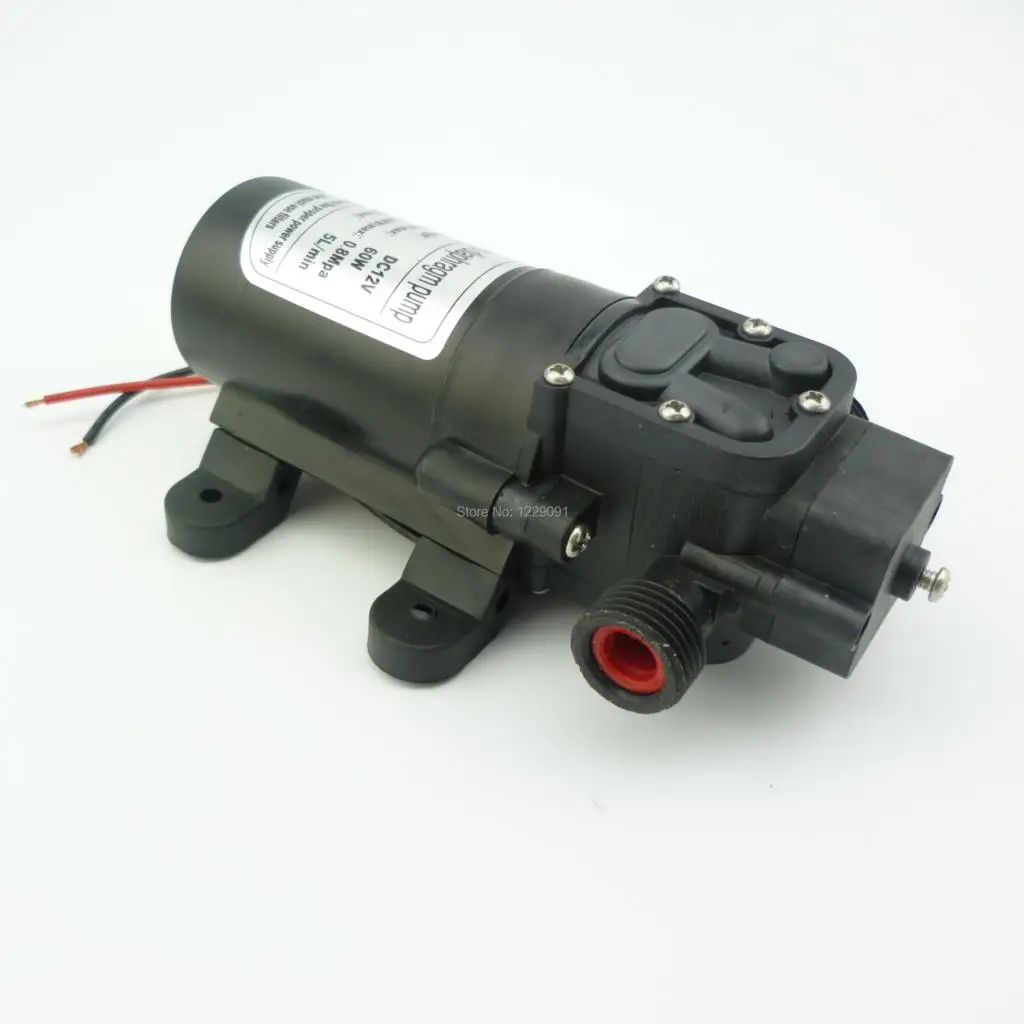 mini electric diaphragm water pump 60W 5L/min 24v 12v dc high pressure self priming pump