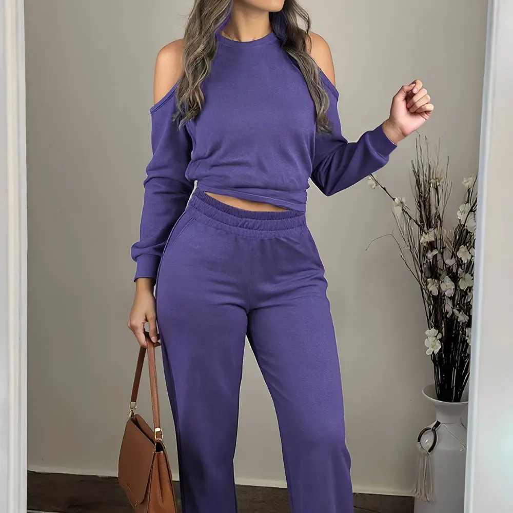 عارضة تناسب البدلة السراويل الخريف الشتاء أزياء المرأة فرقة السراويل الطويلة مجموعة نمط مريح لا الديكور