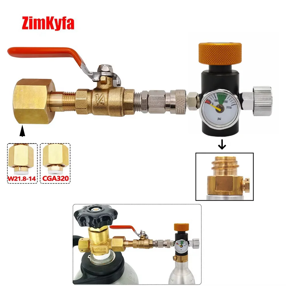 

Soda Co2 Cylinder Tank Refill Adapter Recharge Filling Station W/ Ball Valve,W21.8-14|DIN477| CGA320 For SodaStream Tr21-4