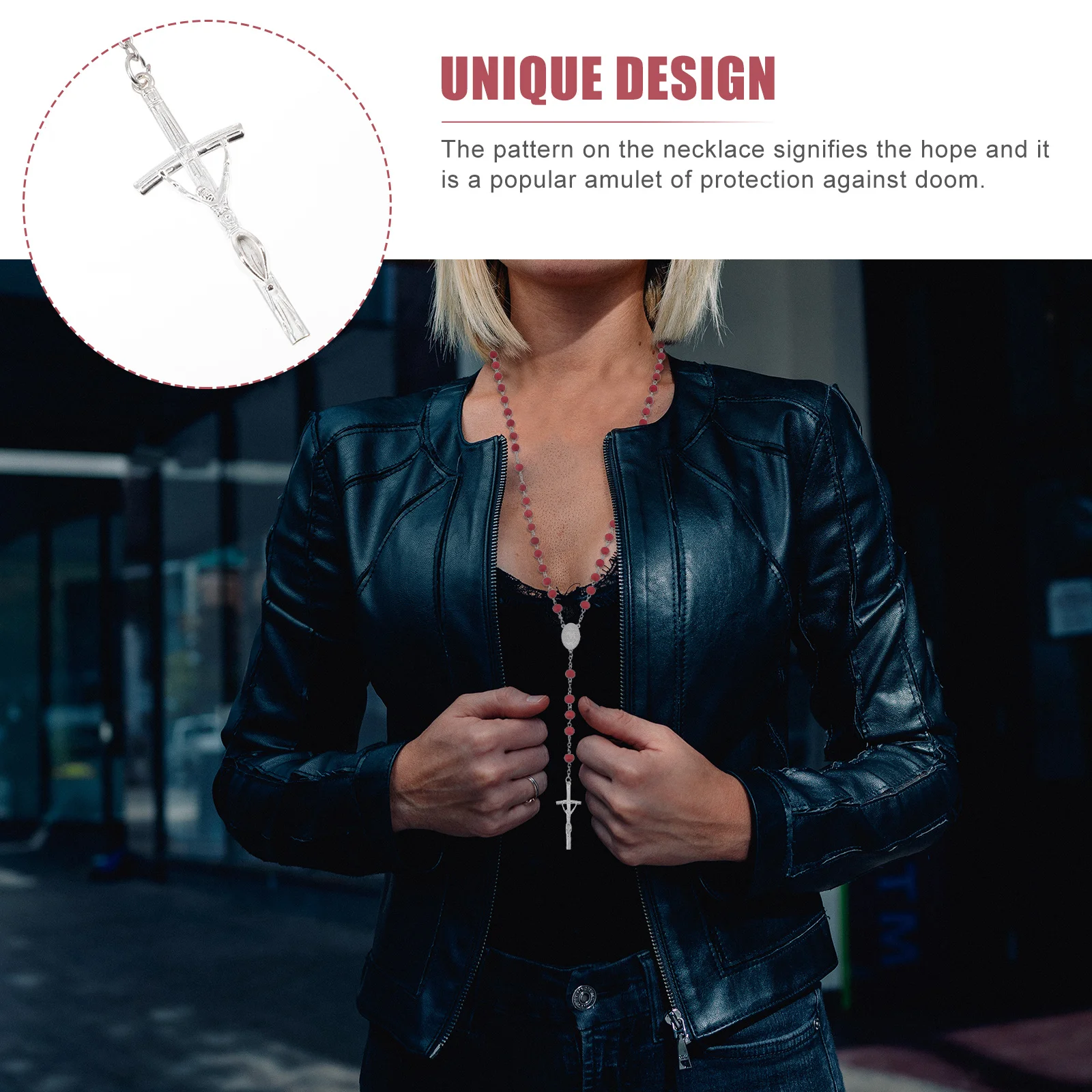 

2Pcs Wood Beaded Rosary Necklace Cross Pendant Catholicism Amulet Chain Jewelry Wrist Wear All Matched Fashion Accessory