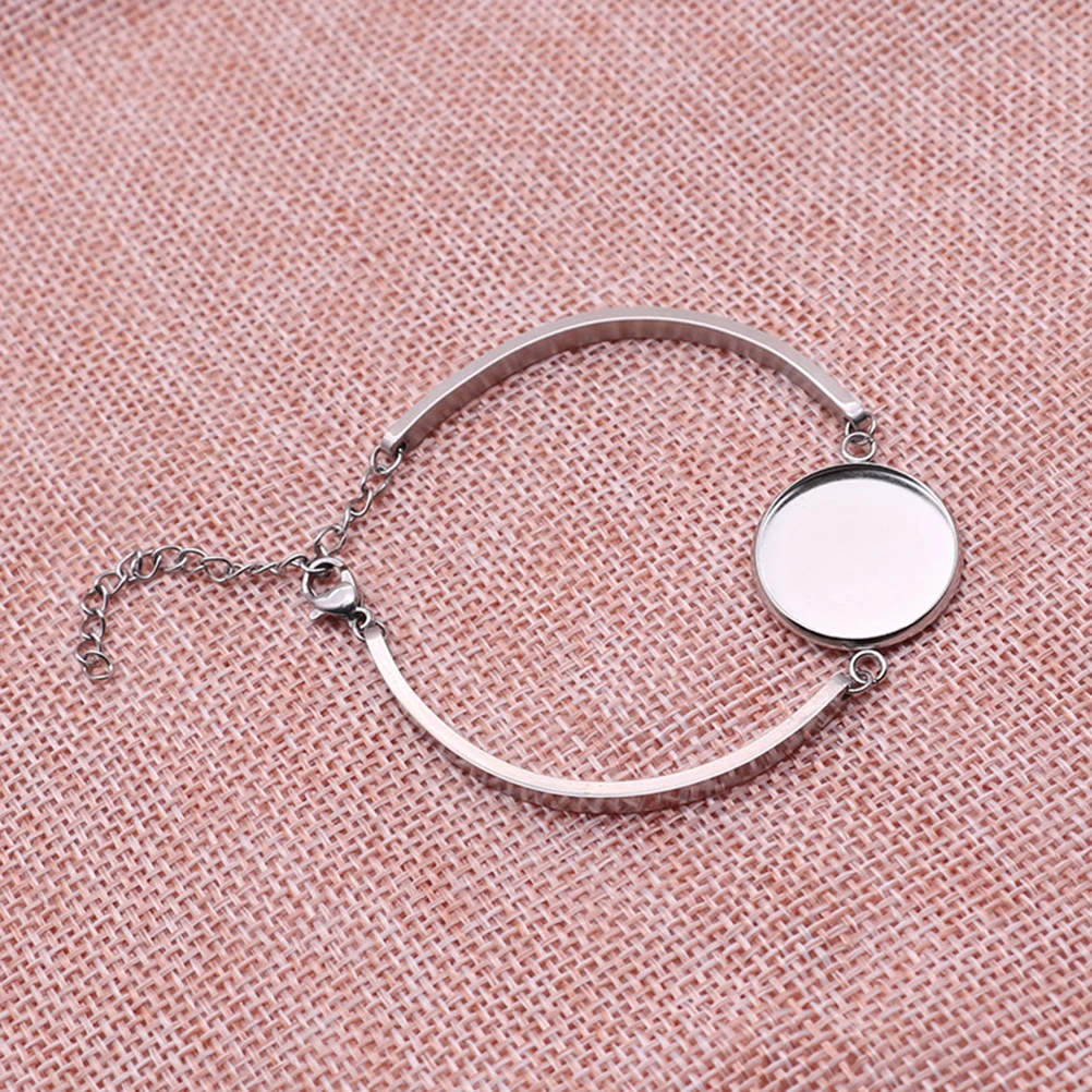 

5 Pcs Stainless Steel Bracelet DIY Pendant Glass Chain Alloy The Circle Silver Oval