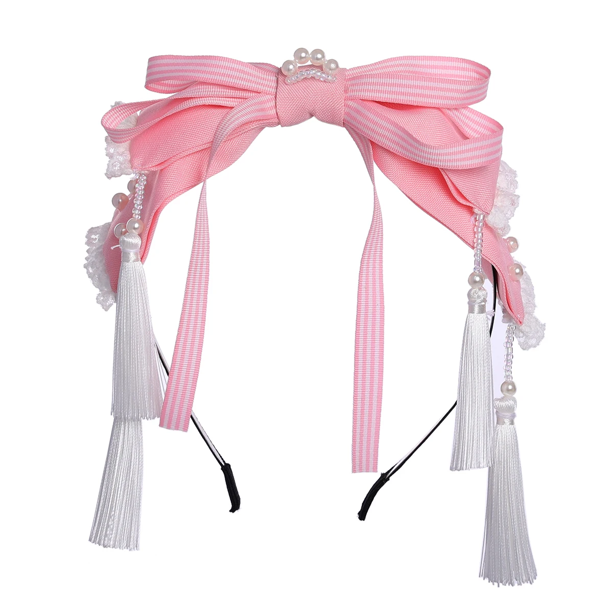 Fascia per capelli rosa Sweet Lolita per ragazza Fascia per capelli con nappa e fiocco per cosplay anime