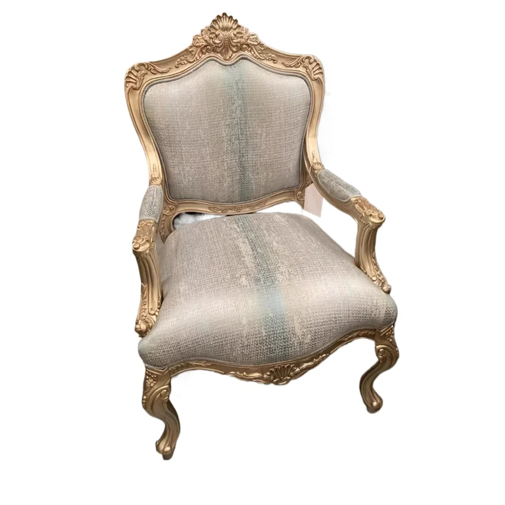 

Fabric three luxury modern full solid wood carving flower living room sofa chair