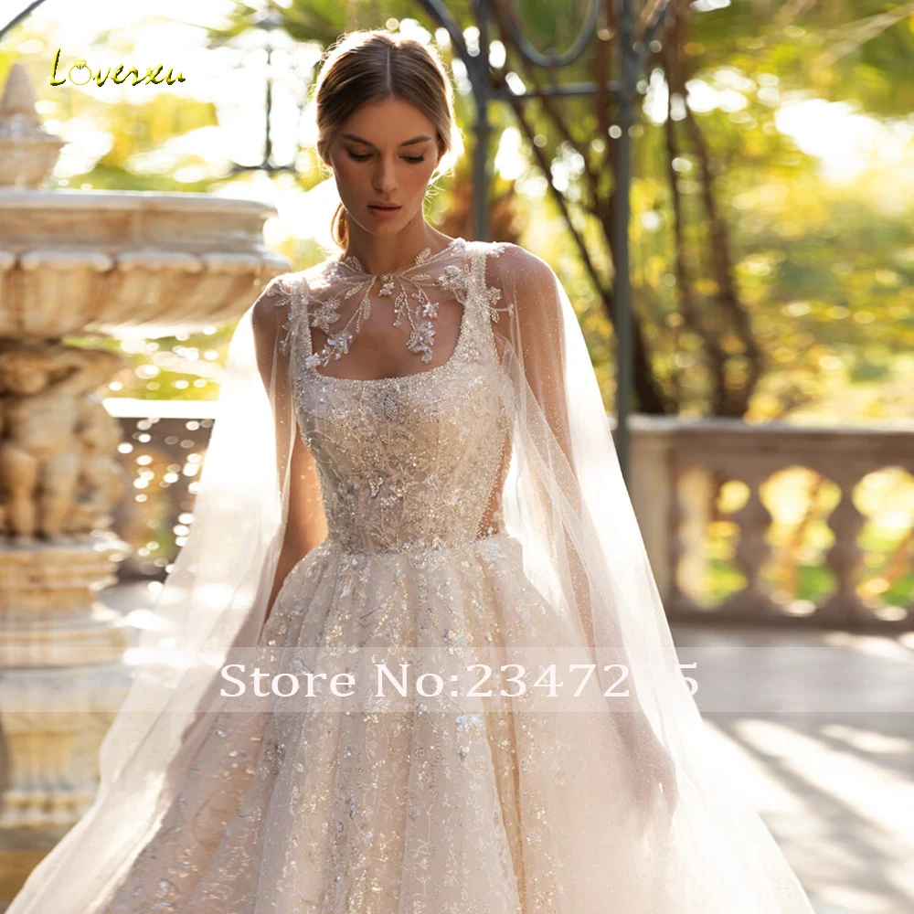 Loverxu A-Line Glitter Wedding Dresses 2024 Boat Neck Sleeveless Jacket Vestido De Novia Lace Beaded Glamorous Robe De Mariee