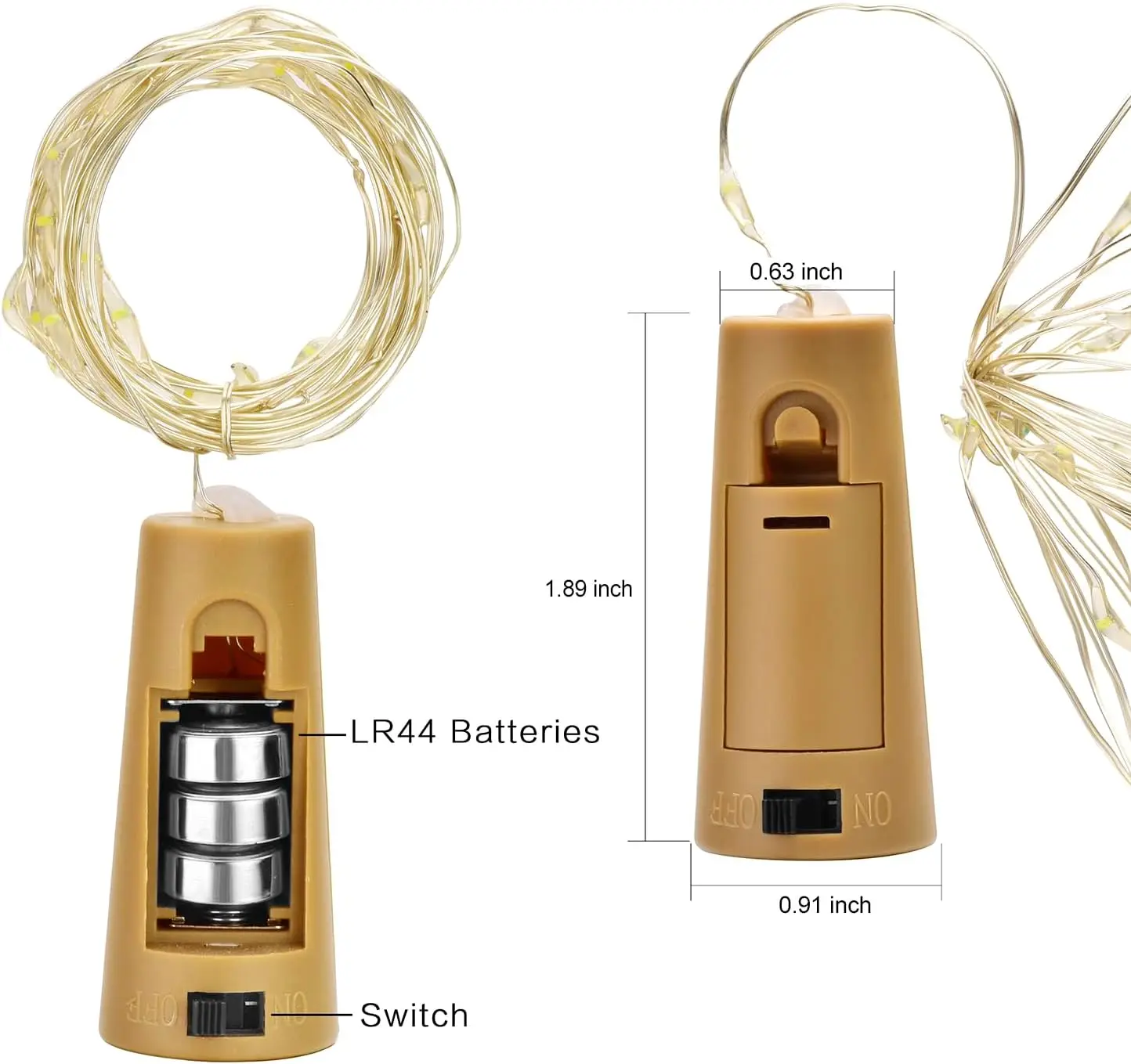 銅線のフレキシブルLEDストリングライト,2m,20個,コルク型,ワインボトルのアクセサリー,装飾的なインテリアランプ