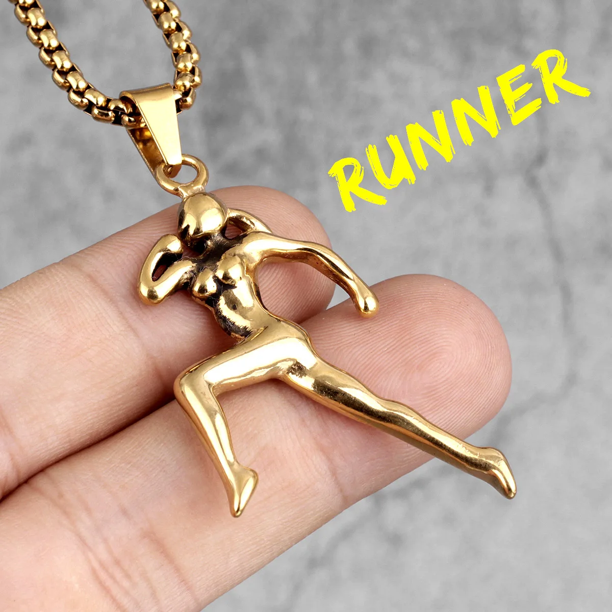 Runner Fitness Bodybuilding Men Necklaces Pendants Chain Punk for Boy Male Stainless Steel Jewelry Creativity Gift Wholesale