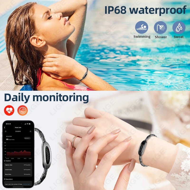 LIGE الرجال سوار ذكي IP68 مقاوم للماء معدل ضربات القلب مراقبة النوم الأكسجين في الدم المرأة الصحة Smartwatch الرياضة اللياقة البدنية معصمه