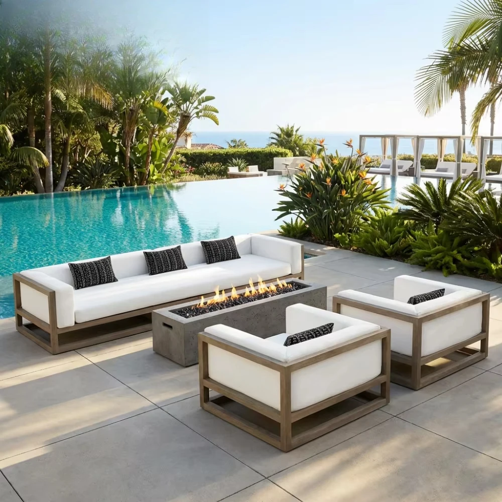 Gardeners Modern Poly Teak Wood Furniture With Cushions Sofa Set Living Room Sectional Bed Outdoor Sofa Furniture