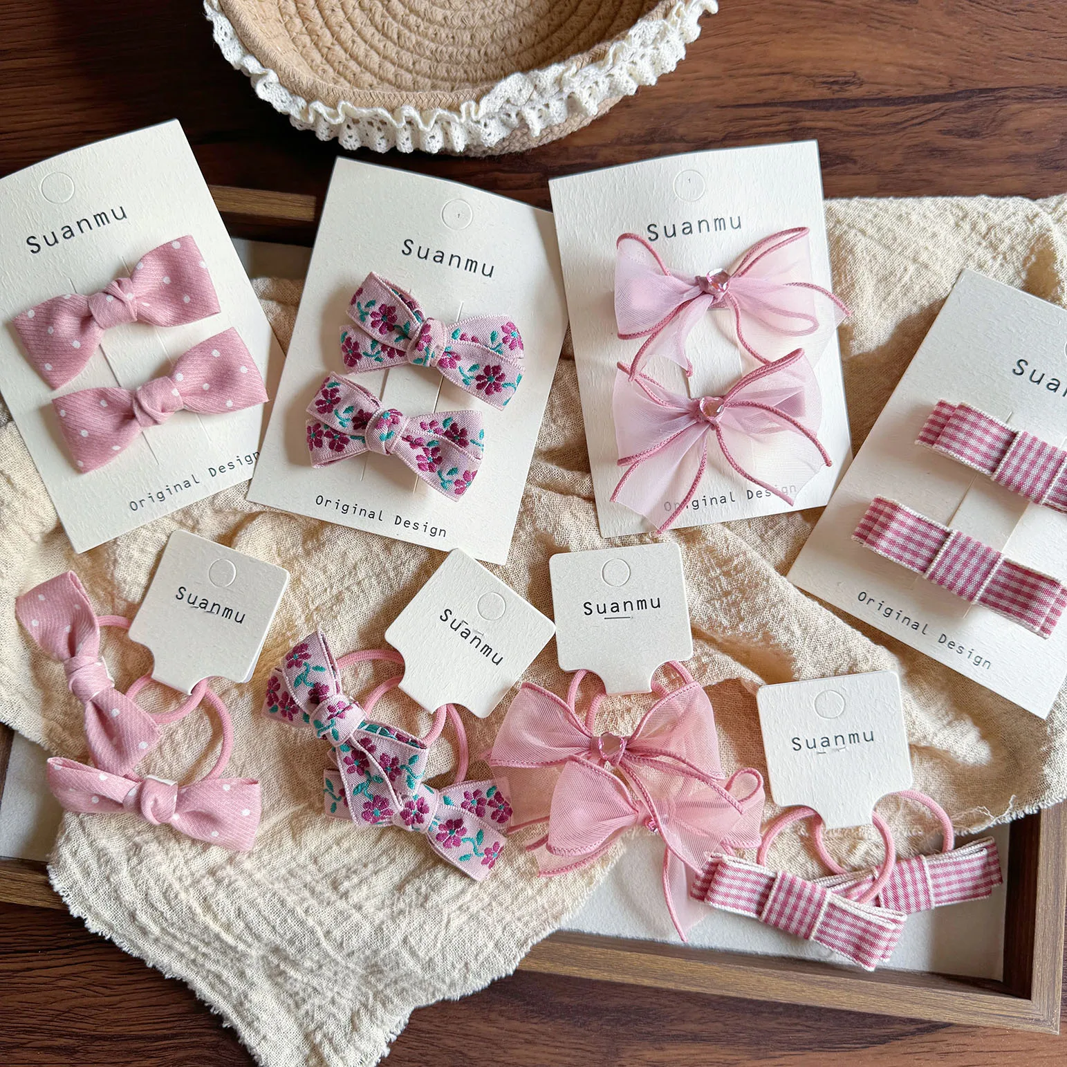 2pc Pink Embroidery Bow Baby H - Embroidery Organza ulasan dan harga