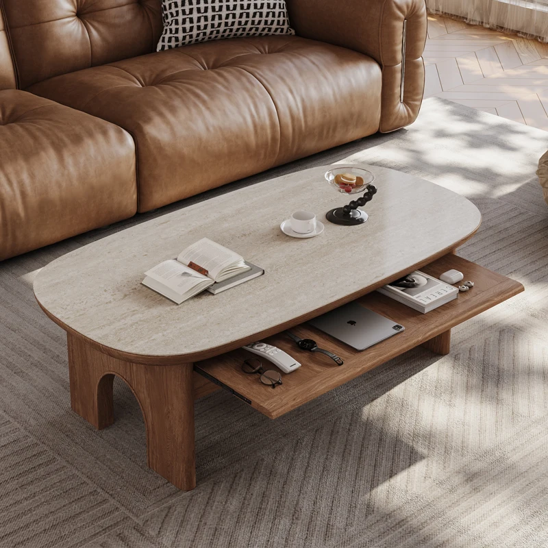 

Coffee table living room home antique rock slab tea table walnut high-end light luxury modern minimalist retro tea table