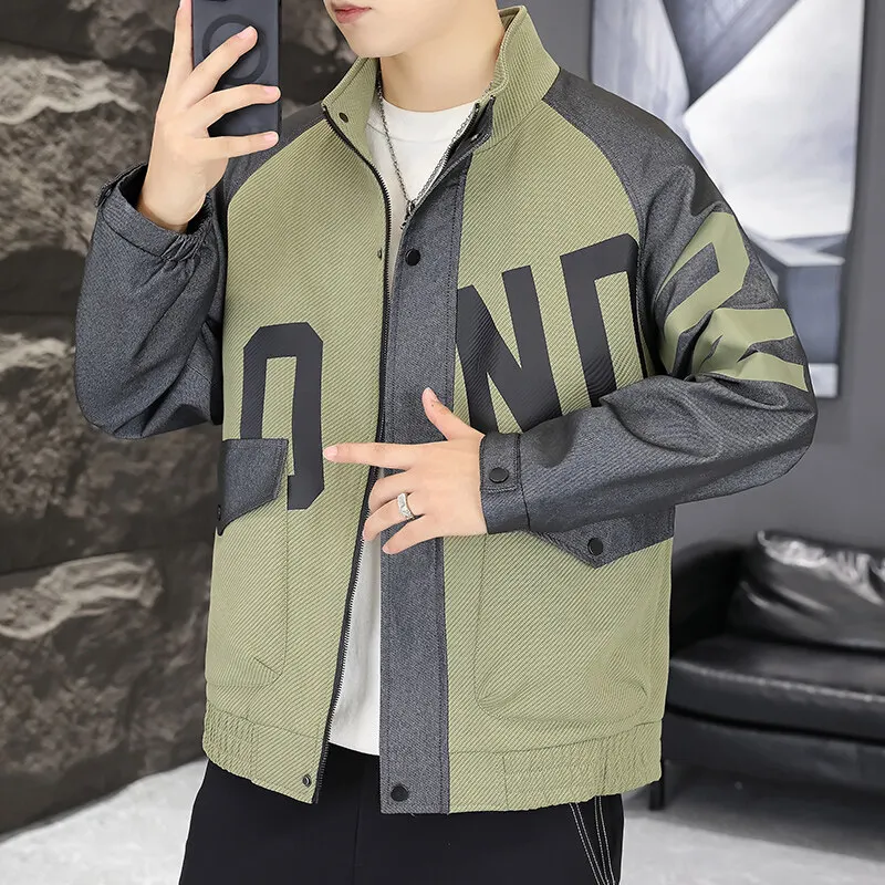 

Korean version of spring hot high-quality stand-up collar jacket men's fashion casual jacket letter versatile clothes