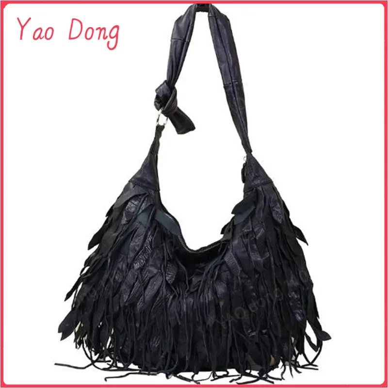 Yao Dong-Sac à Bandoulière Simple en Cuir group pour Femme, Sac de Plage Noir avec Pompon, Grande Capacité, Vente en Gros, 600