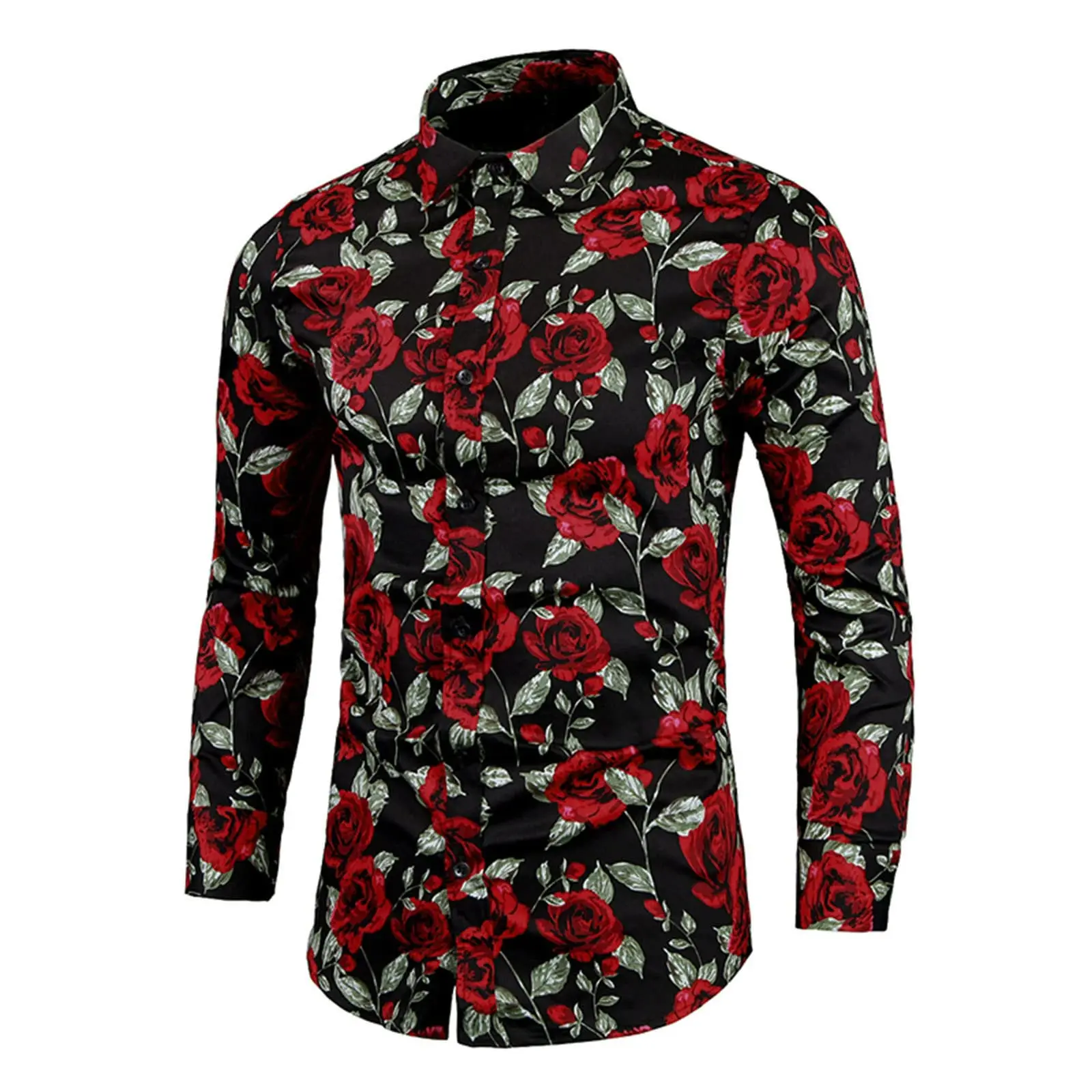 Moda fiore rosa modello stampa 3D camicia a maniche lunghe da uomo autunno camicia abbottonata festival casual bavero abbigliamento da uomo