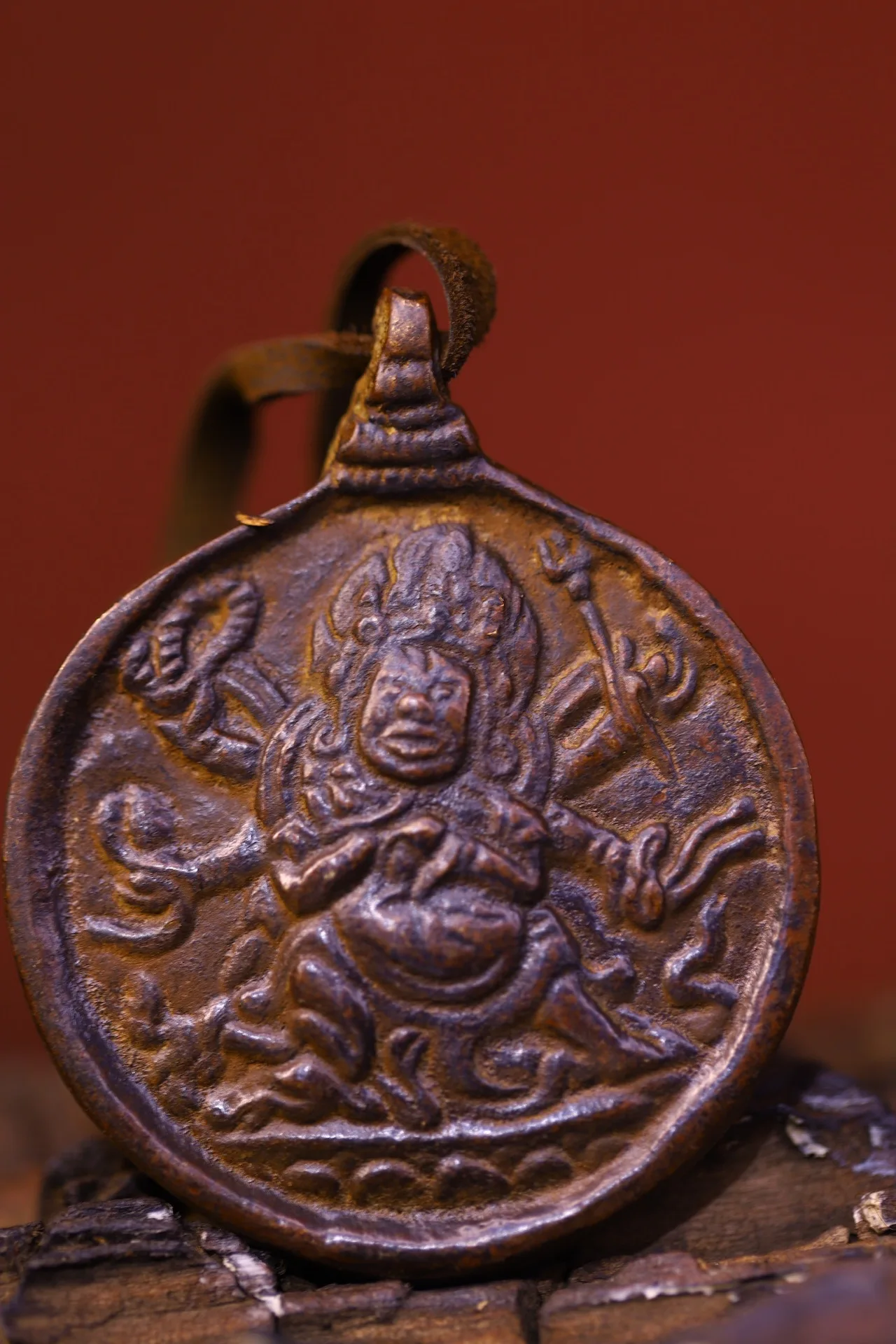 

2"Tibetan Temple Collection Old Bronze Cinnabar Six arms Mahakala Buddha Card Six Sons of Proverbs Pendant Amulet Dharam