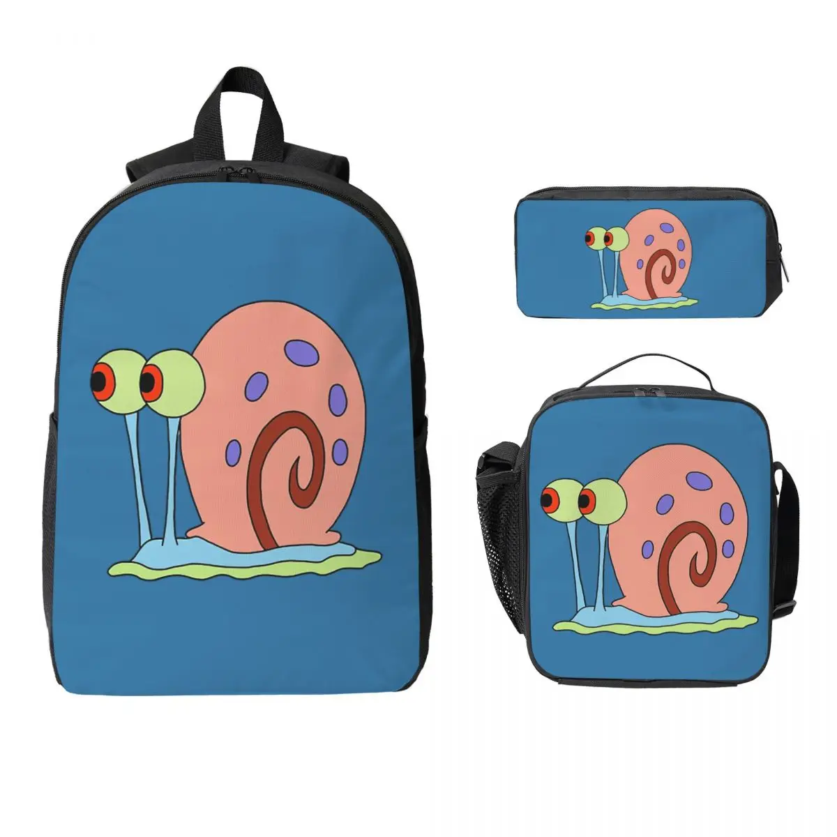 

Gary The Snail Backpack Student Boys Girls BookBag School Bag Laptop Shoulder Bags 3ps Insulated Lunch Bag Pencil Case