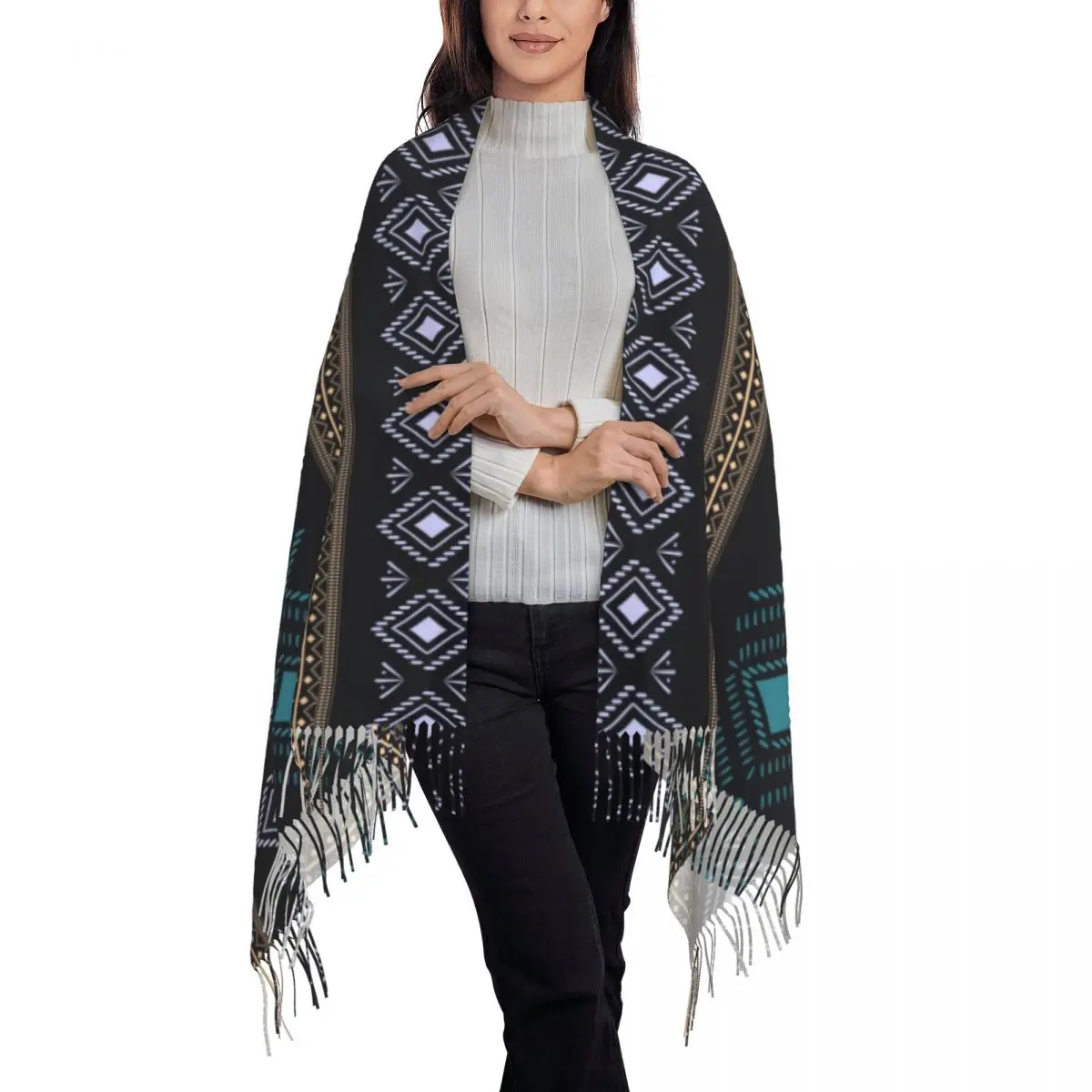 Individuell bedruckte geometrische Kabyle Tattoo Schal Männer Frauen Winter Herbst warme Schals Amazon Tribal Berber Teppich Schal Wrap