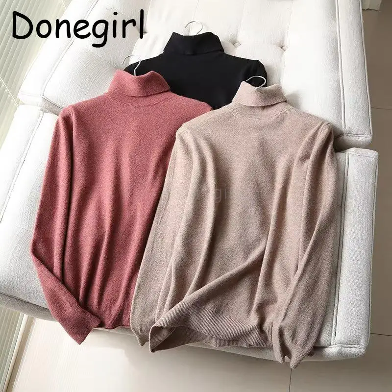 

Donegirl 2023 New Autumn Winter Women Fashion Turtleneck Knitted Sweater Solid Simple Casual Undershirt Pullovers Tops Female