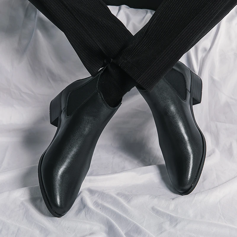 

Классические мужские кожаные ботинки с острым носком в стиле ретро, фирменные деловые офисные высокие ботинки, высококачественные мягкие удобные кожаные ботинки