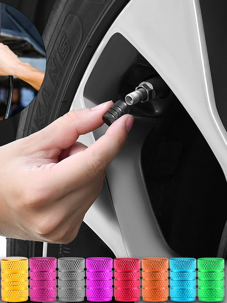 Aqtqaqq – capuchons de Valve de pneu de voiture, en Aluminium, anti-poussière, capuchon de Valve d'air, Style moleté, 4 pièces/ensemble