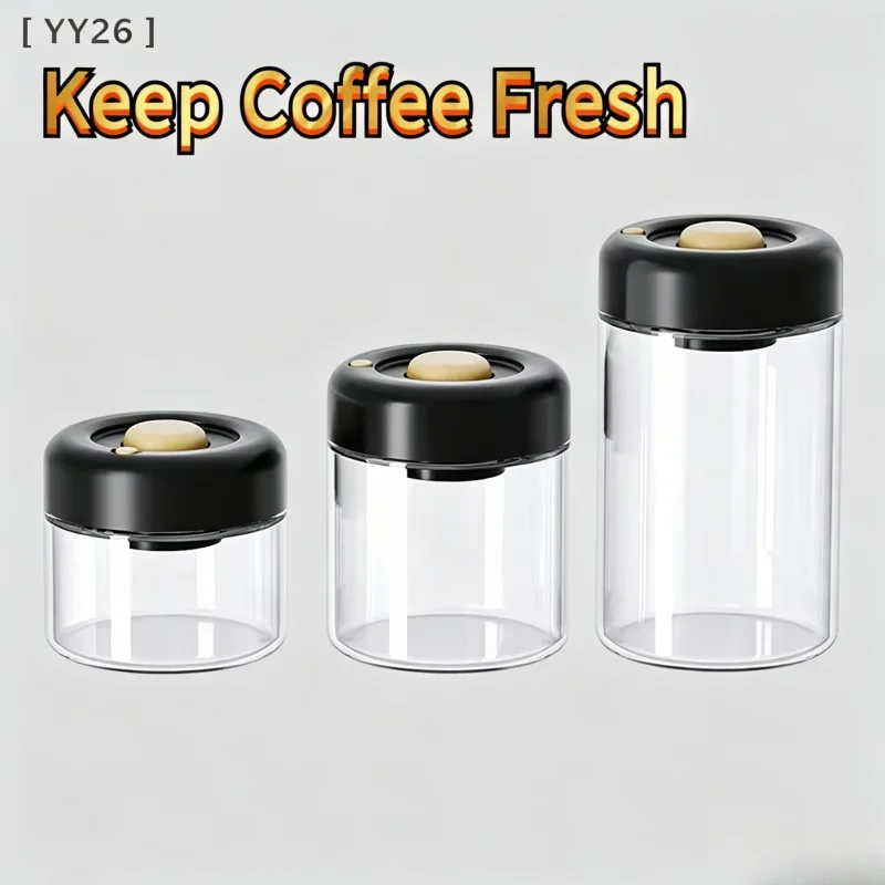

Food-Grade Glass Coffee Bean Storage Canister, Vacuum Airtight Sealed Jar for Coffee Beans, Ground Coffee & Dried Tea Leaves