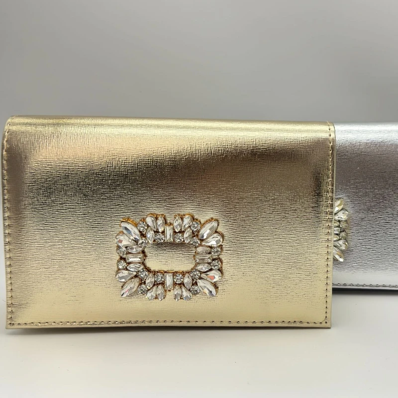 

2025 New Fashion Small Square Clutch Classic Diamond Glossy Evening Bags for Women Stylish Silver Flap Handbags Sac Femme A Main