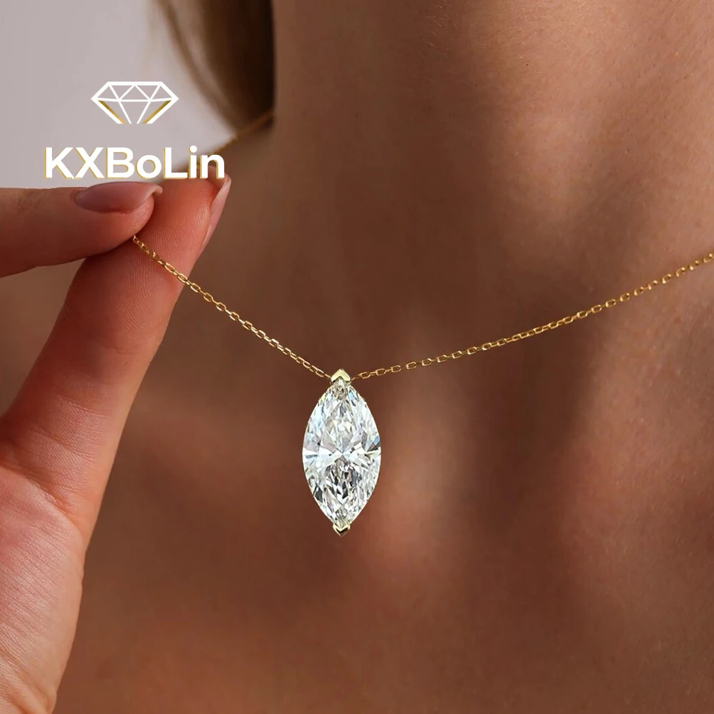 

1Carat Marquise Cut Solitaire Moissanite Diamond Pendant Necklaces for Women S925 Silver Plated 18k Gold Necklace Minimalist