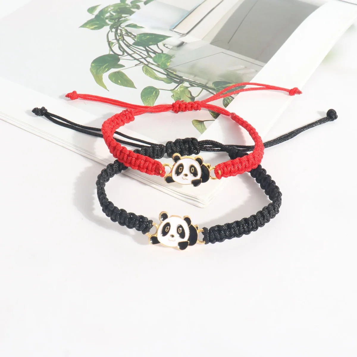 Panda Black White Handmade Braided Bracelet Brave Red String Woven Bracelet Adjustable Fashion Wristband Jewelry Gift