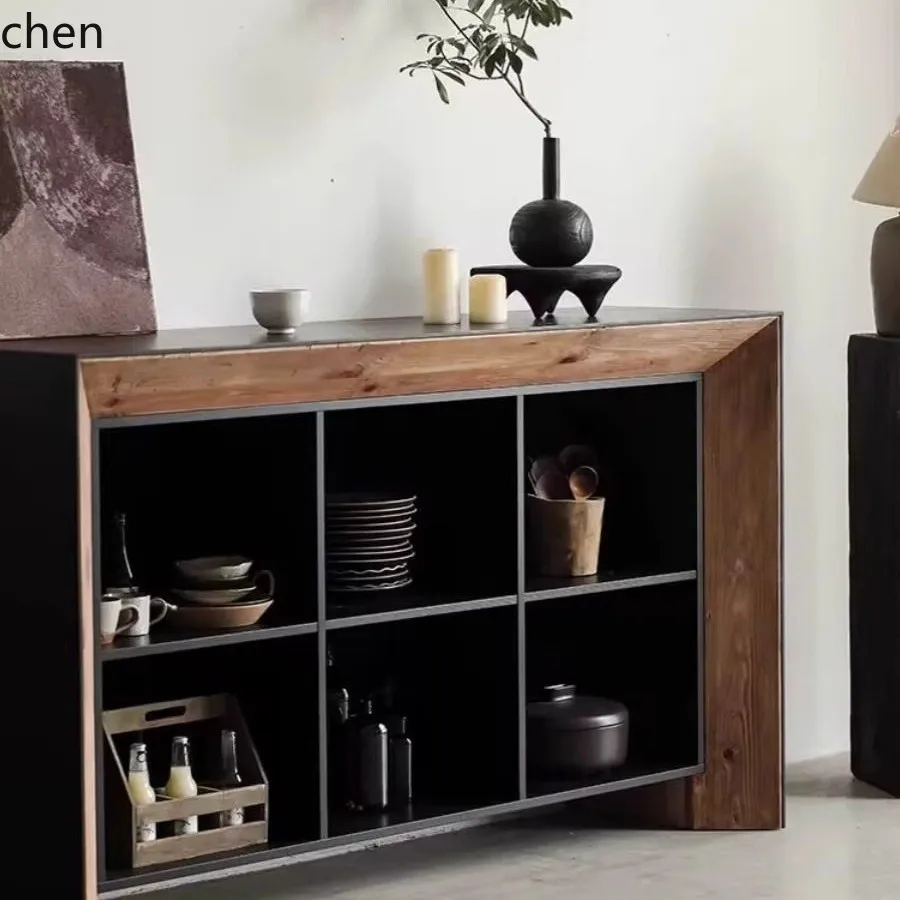 YFY  Solid Wood Sideboard Sofa Backrest Visible Six-Compartment Storage Cabinet Living Room Decorative Entryway Fireplace