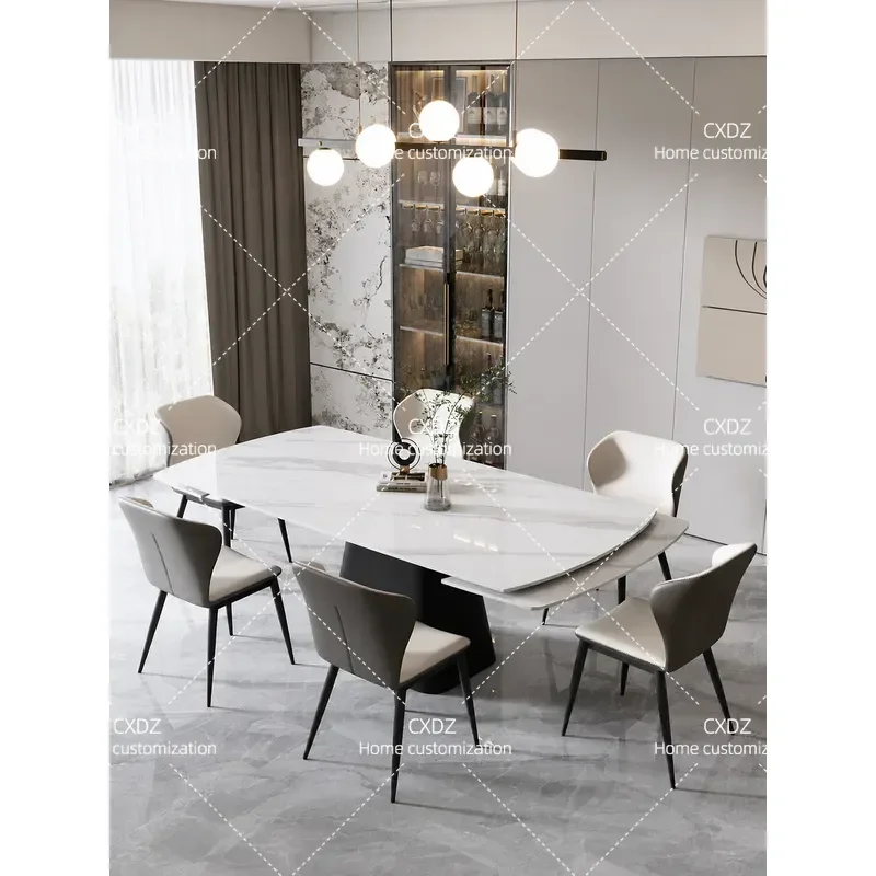 Modern Simple Light Luxury Retractable Dining Table and Chair Set Slate Folding Dual Purpose Dining Table for Home Furnishing