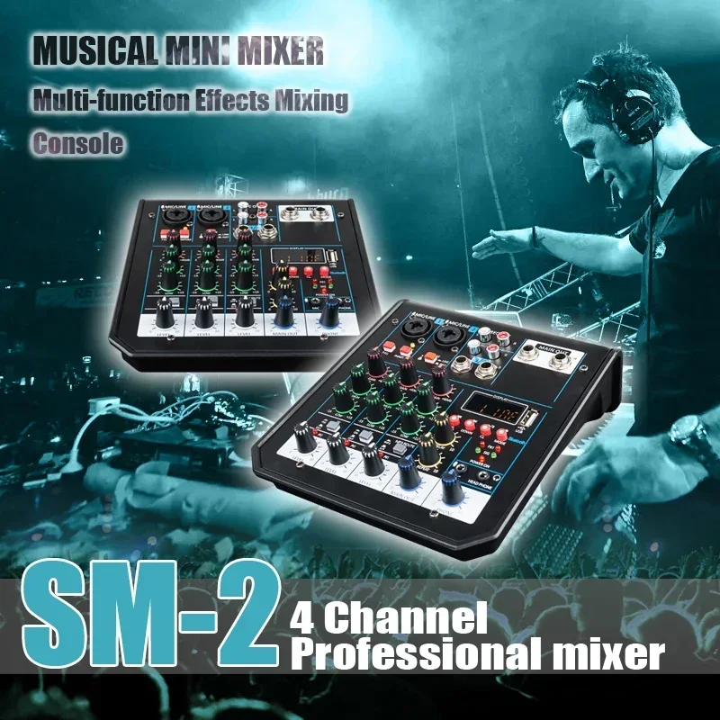 

4 channel Mixer Audio Outdoor Conference Audio USB Bluetooth Reverb Audio processor Sing Live with Sound Card Sound Mixer