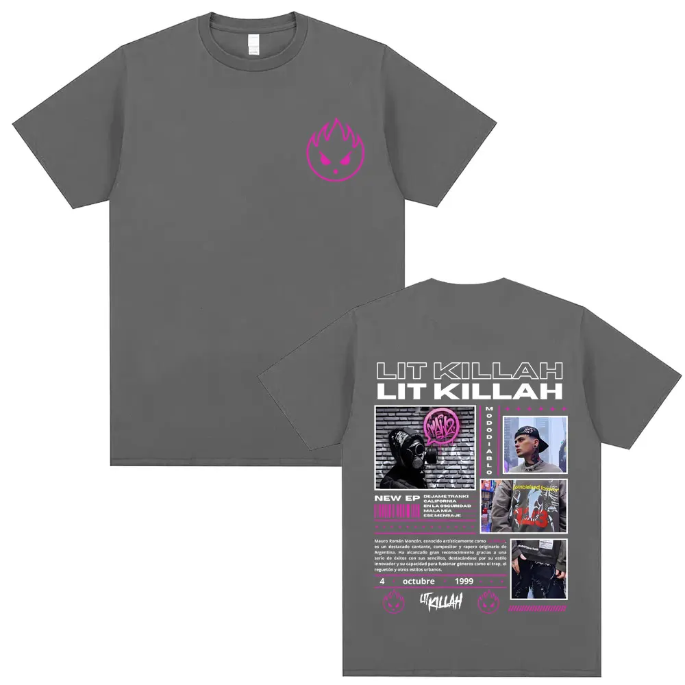 Rapper Lit Killah Double Sided Graphic T-shirt Summer Hip Hop Fashion Unsiex Casual Cotton