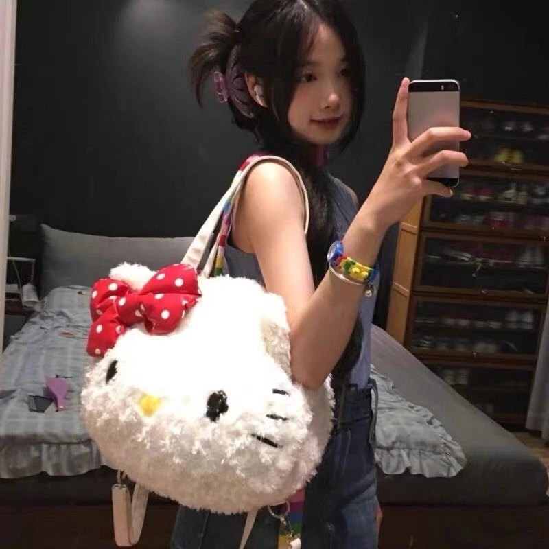 

Hello Kitty Storage Bag Anime Cute Kt Women Accessories Large Capacity Autumn/Winter Large Student Shoulder Girl Gift Wholesale