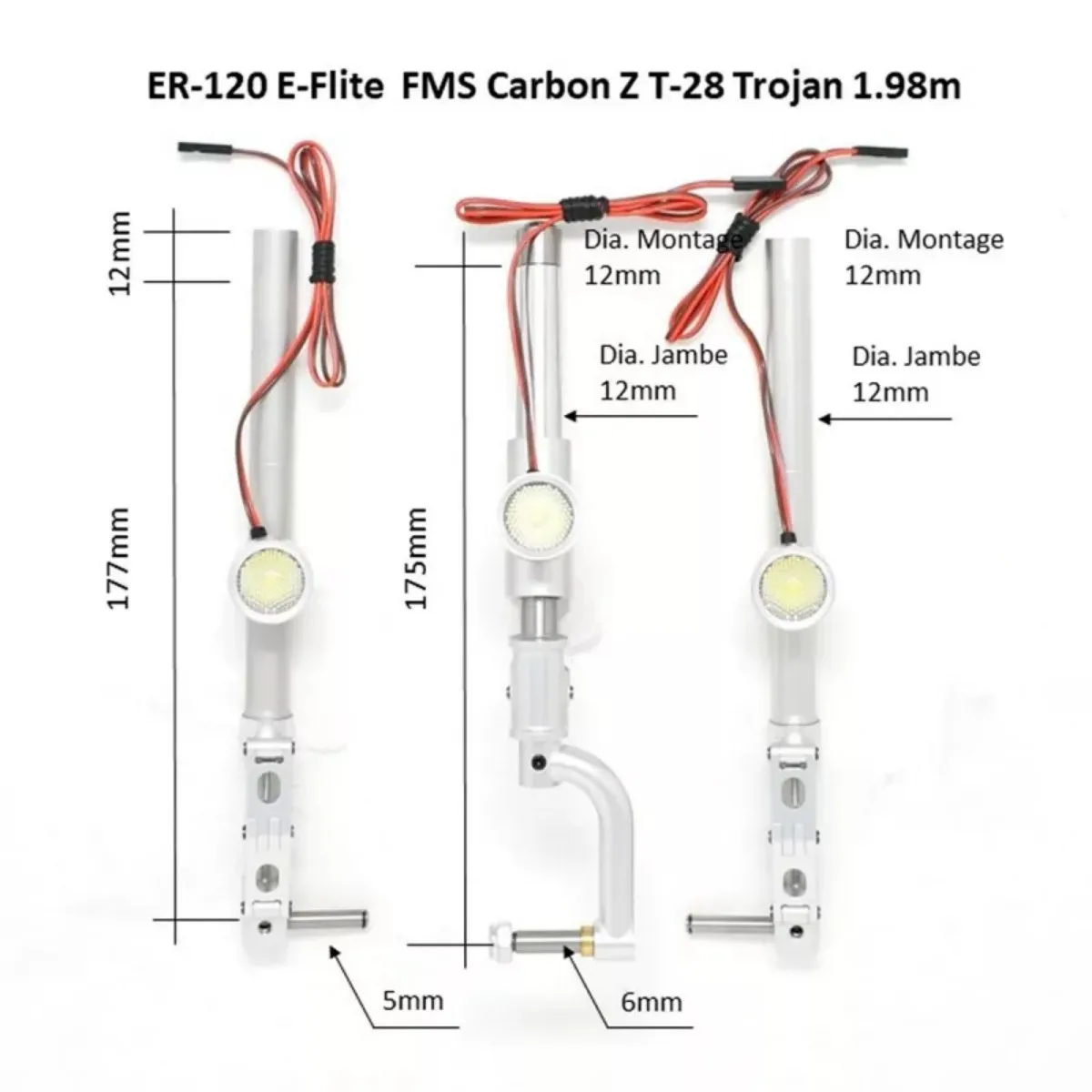 JP ER-120 12mm Metal Oleo Struts Set with Nose Strut for T-28 1.98m 12kg RC Plane