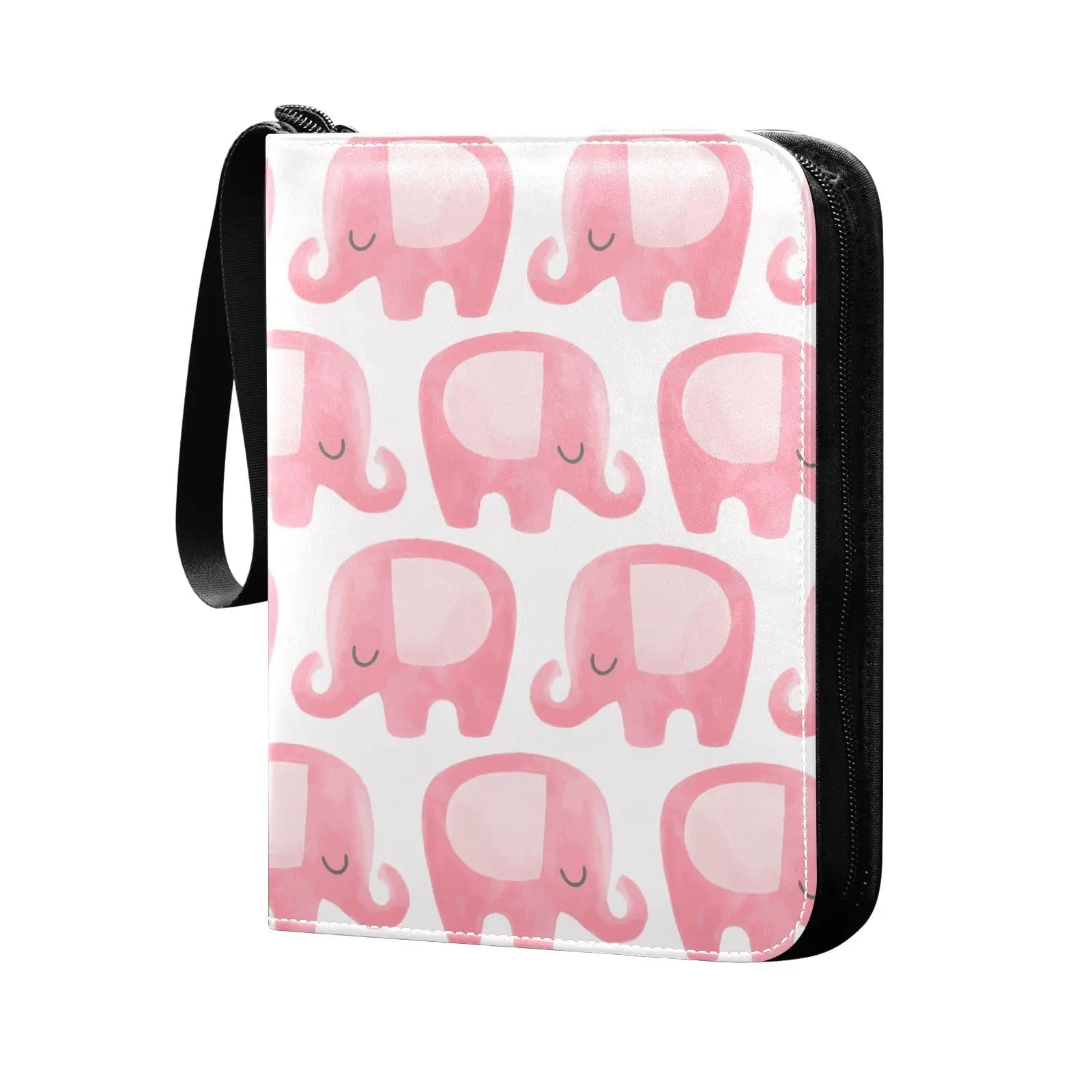 

Pink Cartoon Elephant 4 Pocket Cards Binder 400 Double Sided Pocket Album for Sport Game Cards Unique Card Collection Storage