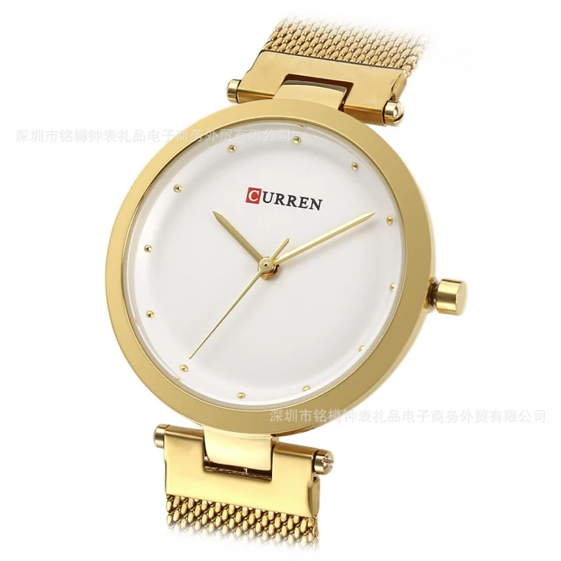 Curren 9005 ساعة نسائية حزام الصلب مقاوم للماء ساعة كوارتز موضة ساعة عادية