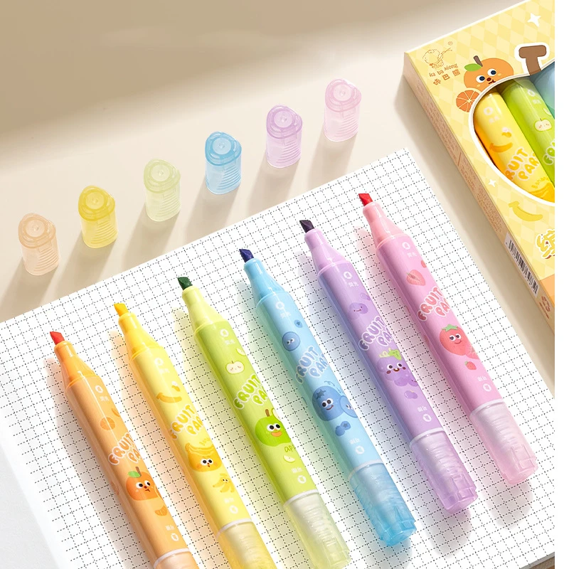 6 ชิ้นน่ารักการ์ตูน Erasable Highlighters สีสันเครื่องหมายปากกาวาด Doodling เรืองแสงโรงเรียนอุปกรณ์สํานักงานของขวัญ