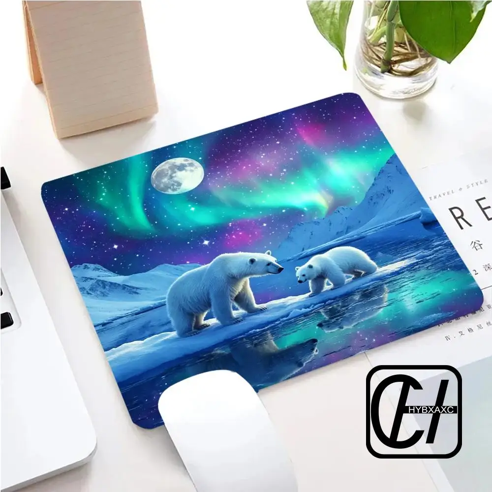 

Polar Bear with Northern Lights Mouse Pad Small Size Mouse Pad Small Gaming Lock Edge Thickened PC Table Desk Mat HYBXXC