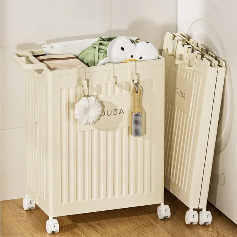 

Household Foldable Laundry Basket With Wheels Simple And Modern Large Capacity Dustproof Belt Cover Narrow Seam Storage Basket