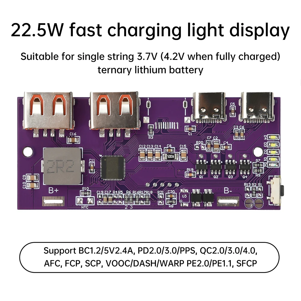 22.5W  QC4.0 PD3.0 Fast Charging USB Mobile Power Bank Mobile Power Module 3.7V Lithium Ternary Circuit Protection VOOC SPC