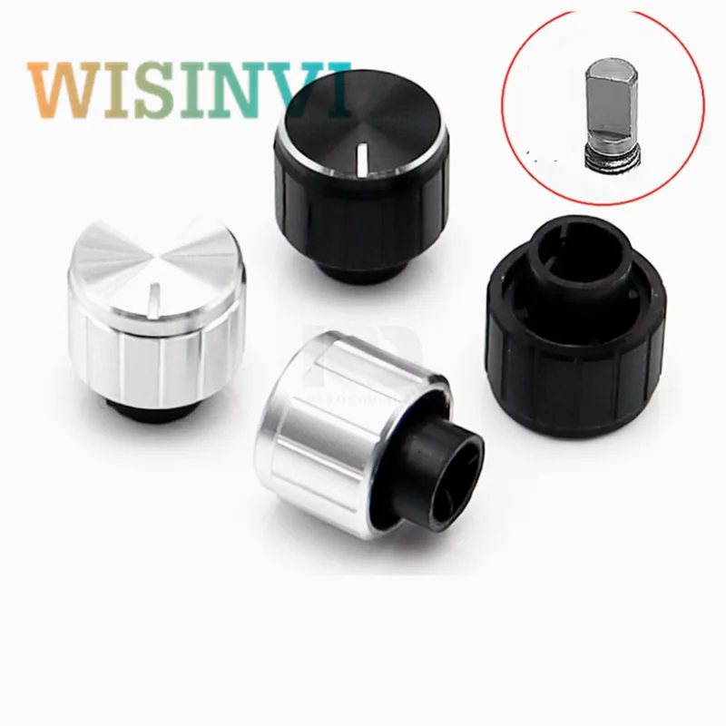 Perilla de potenciómetro de medio eje de aleación de aluminio, tapa de amplificador, ajuste de volumen, protrusión de mango, agujero de 4mm, 6MM, 13x13, 2 piezas