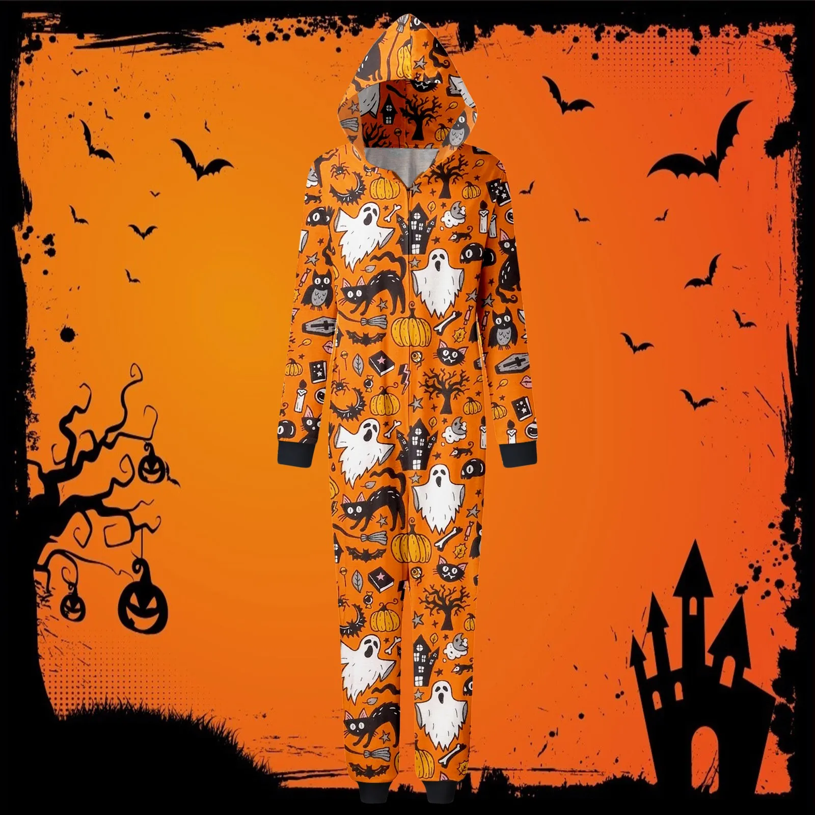 2024 New Halloween Family Matching Ghost Pumpkin Outfits Parent-child Pajamas Set Soft Cute Sleepwear Family Look Pyjamas Home