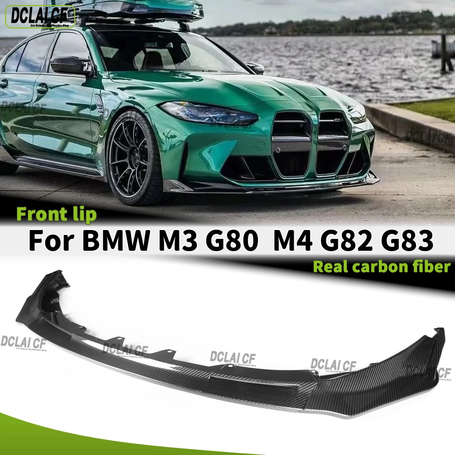 For BMW M3 M4 Series G80 G82 G83 2021+ V Style Carbon fiber front spoiler, front bumper diffuser front lip chin upgrade body kit