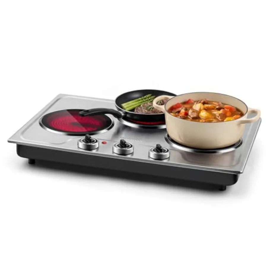 

Hot Plate 1800W Triple Infrared Burner for kitchen use stainless steel surface in black independent temperature control and sim