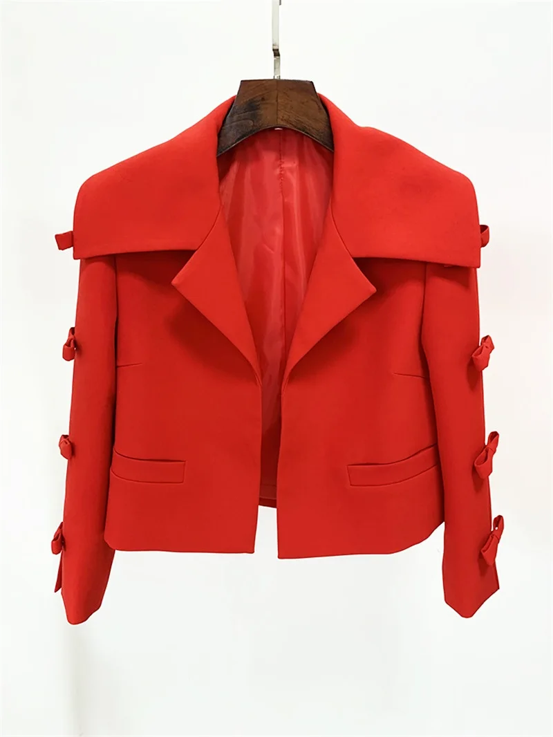 Veste cardigan à nœud découpé pour femme, revers crantés, manches trois-quarts, manteau magnifique, couleur unie, deux poches, le plus récent en stock