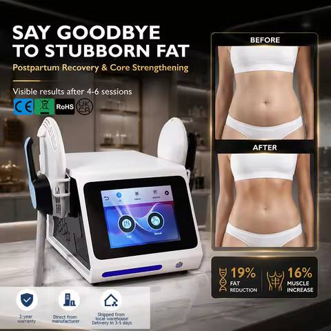 Mecavie 6500W EMS Body Sculpting Machine 2 Handles Hi-EMT Muscle Building Fat Burning Non-Invasive Slimming Machine for Salon Ho
