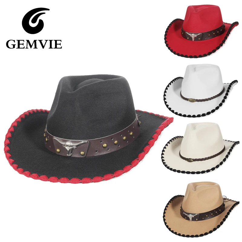 

Ковбойская шляпа GEMVIE для женщин и мужчин, осенне-зимняя, с широкими полями, из фетра, в стиле федора/сомбреро, для ковбоев и ковбойшес