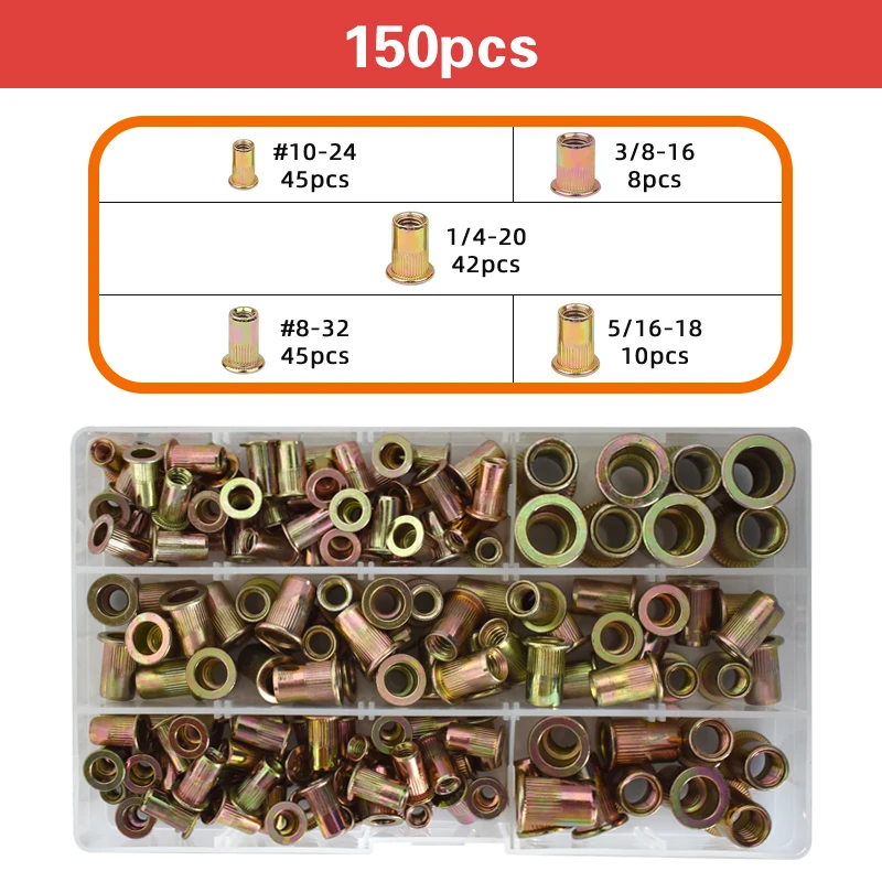 Заклепочные гайки 150 шт./470 шт., заклепочные гайки с плоской головкой, заклепочные гайки из углеродистой стали, набор заклепок в ассортименте для автомобильной мебели